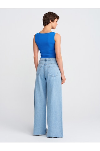 Dilvin 71787 Paçası Dikişsiz Geniş Denim Pantolon-mavi Mavi