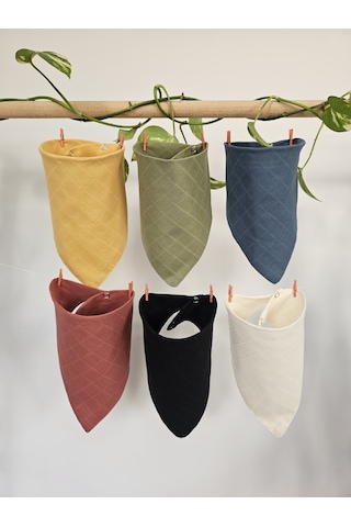 6 Adet Pamuklu Çift Katlı Çıtçıtlı Müslin Salya Önlük & Fular Çok Renkli