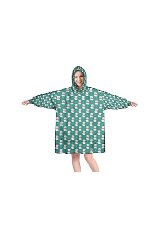 Noel Temalı Unisex Giyilebilir Battaniye Hoodie, Kalın Peluş, Kollar Ve Büyük Cep Bej