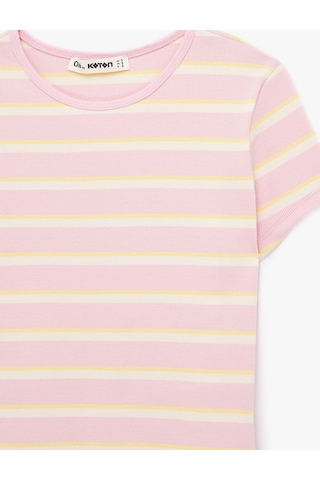 Koton Çizgili Pamuklu Bisiklet Yaka Kısa Kollu Slim Fit Tişört Sarı Çizgili 6sal10537ık