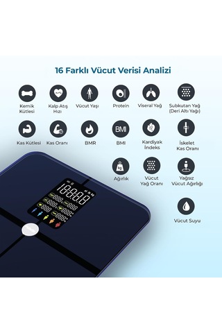 Fitsmart Plus Bluetooth Çok Fonksiyonlu Yağ Ölçer Akıllı Tartı Siyah