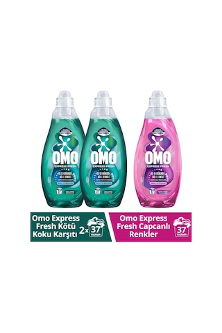 Omo Express Fresh Kötü Koku Karşıtı Beyaz ve Renkliler 2 x 1480 ML + Capcanlı Renkli ve Siyahlar için Deterjan 1480 ML