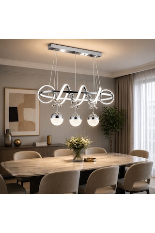 Ey-El Tasarım Kuzey Sıralı Kromkaplamalı 3 Renk Sarkıt Led Avize Modern Krom