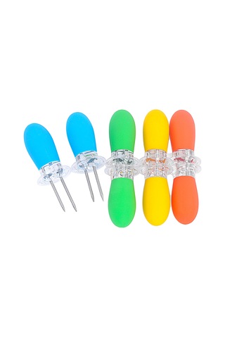 Jeehugo 4 Renkli Turuncu, Sarı, Mavi, Yeşil Bbq Mısır Çatalı Seti - Paslanmaz Çelik İçerik Ve Tpr Kolu İle Sağlam Pişirme Çok Renkli