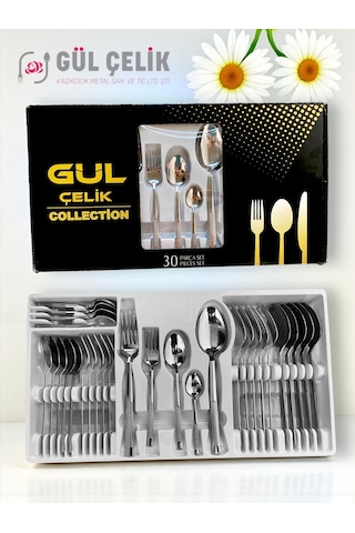 30 Parça 6 Kişilik Çatal Kaşık Seti Hasır Model Kutulu 18/0 Kalite Çelik