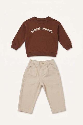 Defacto Bisiklket Yaka Nakışlı Sweatshirt Esnek Belli Pantolon 2li Takım Erkek Bebek I0701a526aubn332 Kahve-bn332