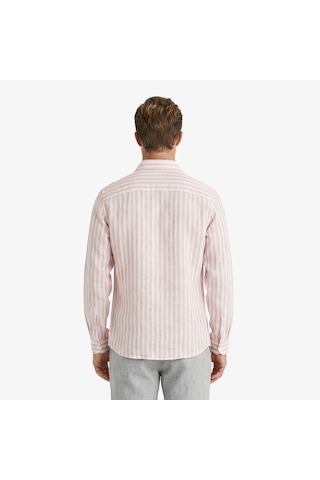 Nautica Erkek Bej Regular Fit Çizgili Keten Gömlekçizgiliw65451t Pembe