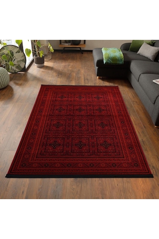 Afgan Türkmen Otantik Desenli Dokuma Bordo Oturma Odası Salon Mutfak Halısı 5969a Zs72