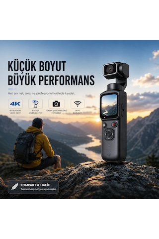 Smate 4k Pocket Camera Profesyonel Vlog Kamerası Gimbal Özellikli Titreşim Önleyici Otomatik Dönüş Ve Yüz Takibi Siyah