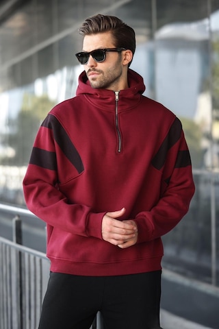 Madmext Bordo Fermuarlı Yaka Kapüşonlu Erkek Sweatshirt E7161 Bordo