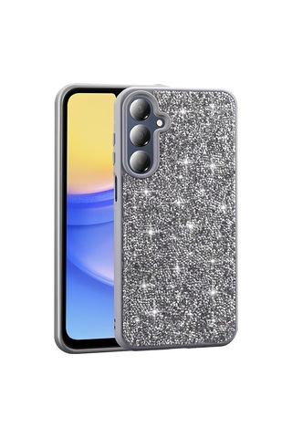 Samsung Uyumlu Galaxy A16 Kılıf Simli Pırlanta Taşlı Kamera Yükseltili Silikon Vardar Altın