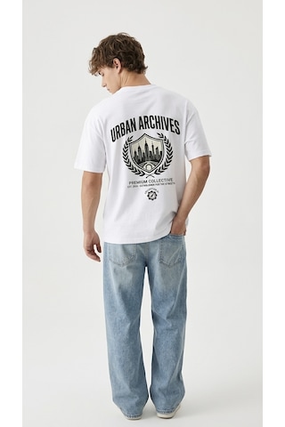 Hoxie Erkek Beyaz Urban Archives Sırt Baskılı Premium Oversize Tişört