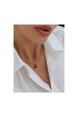 Aura Collection Sienna Gold Oval Doğal Taşlı Çelik Kolye Altın Altın