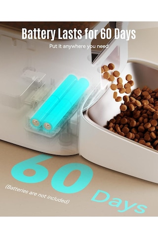 Oneisall 3.5l Otomatik Kedi Besleyici, Wi-fi Akıllı Uygulama Kontrolü, 1-10 Öğün Plastik, Melamin Mama & Su Kapları Beyaz Tek Ebat