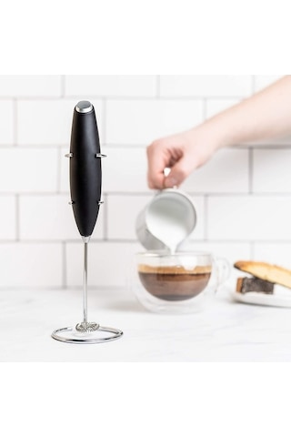 Fortunelane Stantlı El Tipi Seramik Süt Köpürtücü - Sürdürülebilir, Modern Kahve Çay Aleti Beyaz/siyah, Siyah Siyah