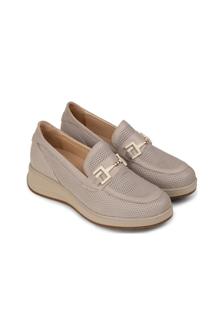 Deery Kadın Bej Hakiki Deri Dolgu Topuk Loafer - N0277zbejc01