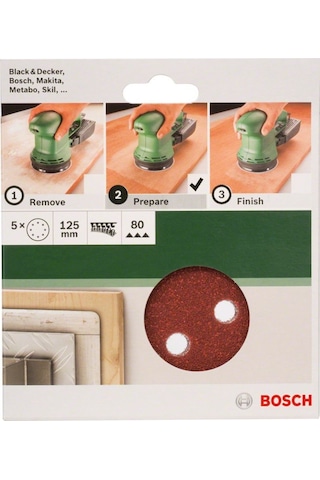 Bosch Eksantirik Zımpara Kağıdı 5'li 125 mm 80 Kum 8 Delik - 2609256A24