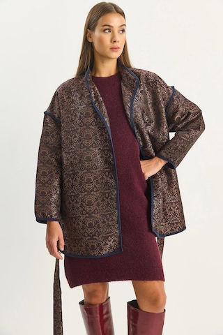 Shade Kadın Etnik Desenli Kuşaklı Oversize Kimono 4159 60283674 - Acı Kahve Kahverengi