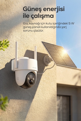 N2 Dış Mekan Kablosuz Wi-fi Ptz Dahili Solar Şarjlı Akıllı Güvenlik Kamerası 2k, 3mp, 5200mah, Gec