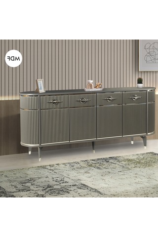 Maya Antrasit Gümüş Lüks Konsol 4 Kapaklı Şerit Detaylı Metal Ayaklı Tasarım 180x45x84 Cm Antrasit - Gümüş