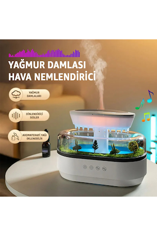 Robeve Buhar Makinesi Yağmur Damlası Hava Nemlendirici Aromaterapi Difüzör 7 Renk Rgb Dinlendirici Sesler Sessiz Çalışma Damlama Sesi Otomatik Kapanma