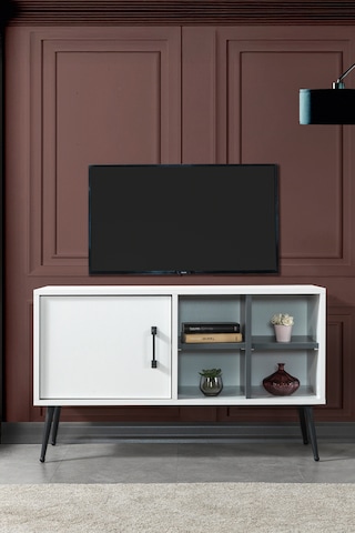 3112 Şile Metal Ayaklı Metal Kulplu Tv Ünitesi 100 Cm - Beyaz Beyaz