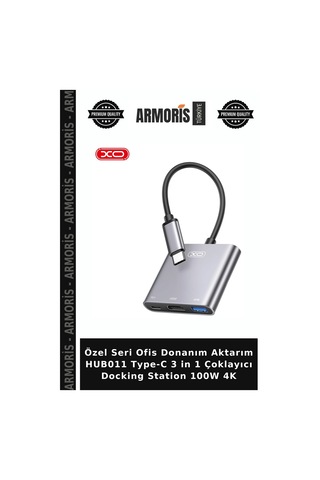 Özel Seri Ofis Donanım Aktarım Hub011 Type-c 3 İn 1 Çoklayıcı Docking Station 100w 4k