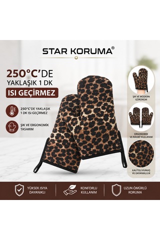 Star Koruma Yüksek Sıcaklık Mutfak Eldiveni Leopar