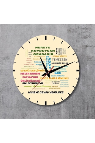 Klasik Anne Sözleri Tasarımlı Cam Duvar Saati Renkli