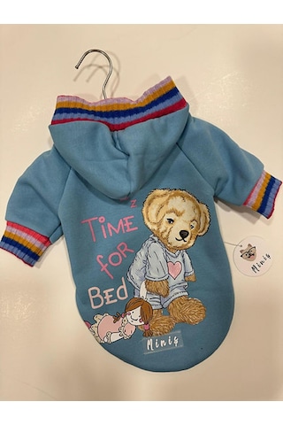 Mavi Ayıcıklı Renkli Ribanalı Kapşonlu Kedi Köpek Sweatshirt