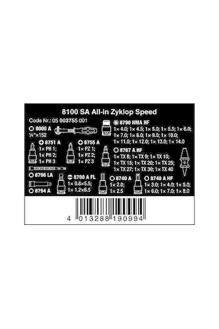 Wera 8100 Sa Zyklop 42 Parça Cırcır Lokma Seti 1/4'' 05003755001