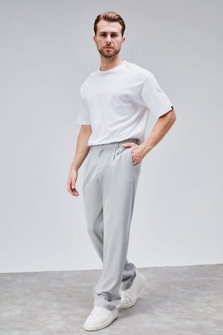 HLT Jeans Erkek Gri Çift Pileli Rahat Kesim Beli Lastikli Bol Paça Baggy Pantolon Albert-1990 Gri