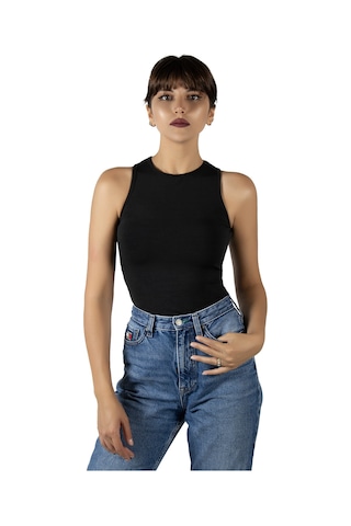 Terapi Men Siyah Fitted/vücuda Oturan Crop Halter Yaka Spor Bluz Atlet Siyah