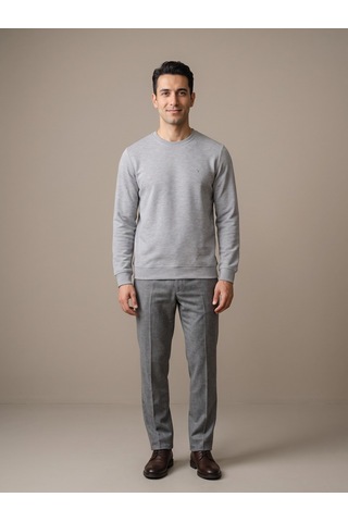 Maccali Erkek Açık Gri Selanik Bisiklet Yaka Sweatshirt