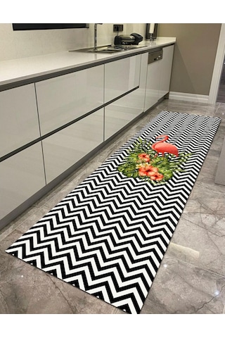 Turuncu Flamingo Kaymaz Dökülmez Deri Taban Mutfak Ha...