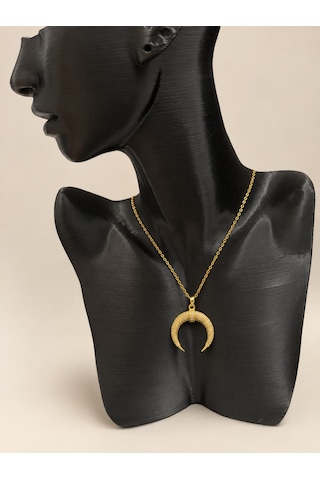 Zirkon Taşlı Hilal Kolye Gold
