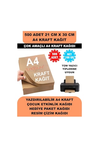 500 Adet A4 Kraft Kağıt 21x30 100 Gr. Yazıcı Uyumlu, Vintage Resim Kağıdı, Çocuk Etkinlik Kağıdı