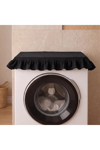 Fırfırlı Çamaşır Makinesi Örtüsü - Çeyizlik Dekoratif Banyo Makine Kılıfı- Siyah