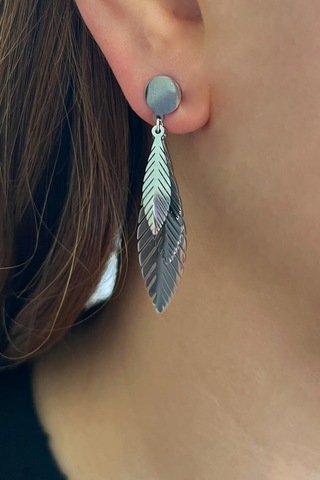 Allmisse Şans Tüyü Sallantılı Gümüş Kaplama Çelik Küpe - Gümüş