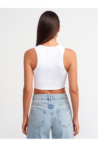 Dilvin Kalp Nakışlı Crop Top 101a20820 Beyaz