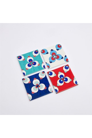 Çini Serisi Çintemani 4'lü Seramik Bardak Altlığı Çok Renkli