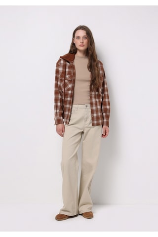 Colins Regular Fit Kapüşonlu Ekoseli Kadın Bej Uzun Kol Gömlek Cl1077251 Q1.v1 Lbr Light Brown