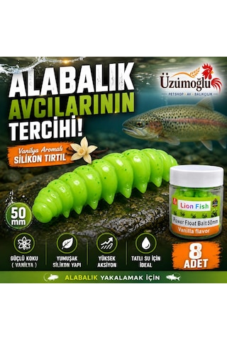 Üzümoğlu Vanilya Aromalı Silikon Tırtıl 50mm 8 Adet Alabalık Yemi