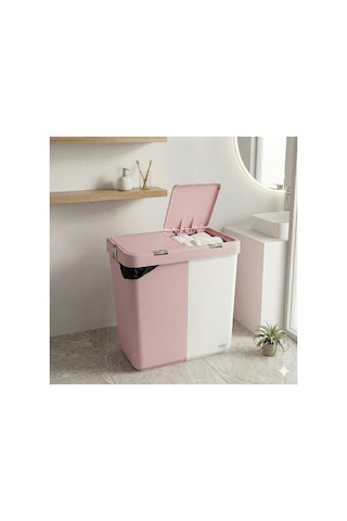Çift Hazneli Kirli Çamaşır Sepeti 80 Litre 40+40 - Otomatik Kapaklı Beyaz & Renkli Ayrıştırma Pembe-beyaz Pembe-beyaz Çift Hazneli Kirli Çamaşır Sepeti 80 Litre 40+40 - Otomatik Kapaklı Beyaz & Renkli Ayrıştırma Pembe-beyaz Pembe-beyaz