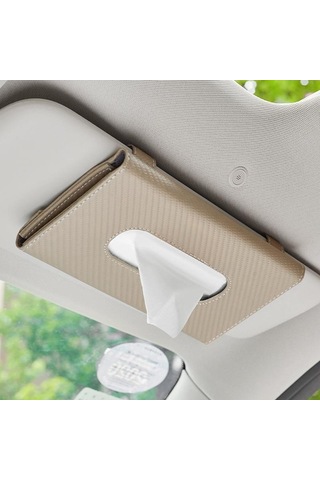 Seametal Karbon Fiber Evrensel Araba Güneşlik Doku Kutu Tutucu Otomatik Depolama Bej