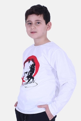 Fyk Kids Atatürk Imza Baskılı Unisex Çocuk Sweatshirt Beyaz - Kırmızı