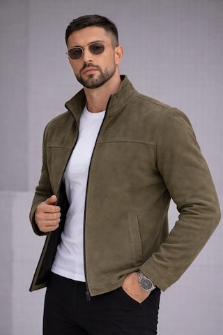 Baselco Slim Fit Dik Yaka Mevsimlik Süet Ceket Haki