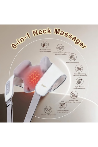 Breo N5 Mini Boyun Ve Omuz Masaj Aleti, Evde Boyun Sırt Derin Boyun Masajı İçin Isı Shiatsu Masaj Yastığı Bej, Boyut2