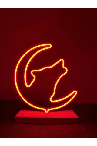 Kurt Figürlü Kırmızı Neon Gece Lambası Çok Renkli