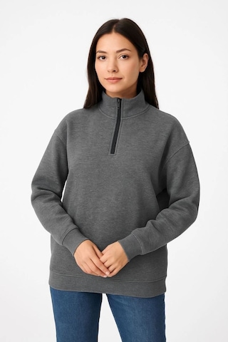 Mbb E-ticaret Kadın 3 İplik Pamuklu Dık Yaka Yarım Fermuarlı Sweatshirt - Antrasit